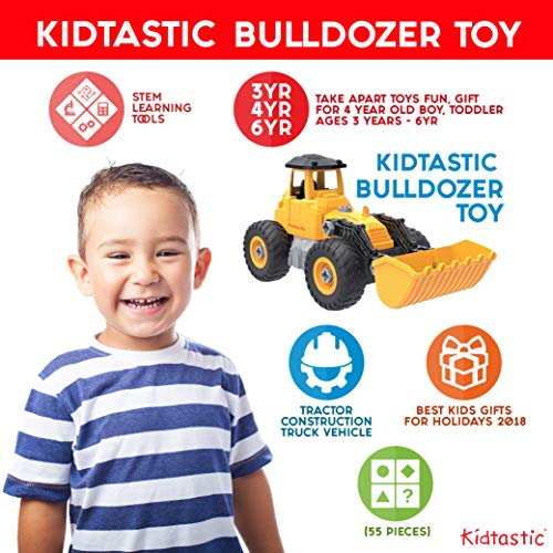 Kidtastic Bulldozer Toy, Take Apart Stem Fun With Screwdriver, Ages 3 4 5 And Up, Construction Tractor Truck Engineering Vehicle, Building Play Set For Boys Girls Toddlers #TOP1
