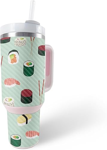 MightySkins - Funda de fibra de carbono compatible con vaso Stanley The Quencher H2.0 FlowState de 40 onzas, sushi, acabado de fibra de carbono