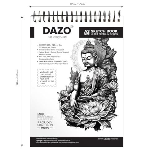 Image of DAZO Sketch Book, 140 GSM, 50 Sheets, Ultra Premium Series, Spiral Bound, Cartridge Paper (A3)