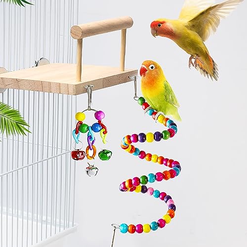 7 Stuks Vogel Papegaai Speelgoed,Hangende Bel Vogelkooi Schommel Speelgoed,Houten Baars Kauwspeelgoed Voor Papegaai,Valkparkiet Conures,Liefde Vogels,Vinken - Afbeelding 5