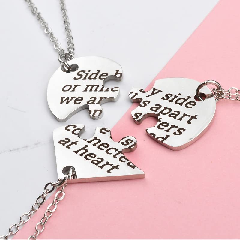 YALLNASL Sister Gift Puzzle Necklace for 3 Matching Heart Necklaces for Sisters Best Friends Side by Side or Miles Apart Sisters Necklace for BFF Besties Christmas Gifts2