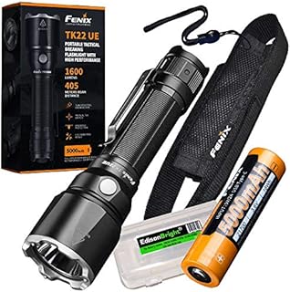Fenix TK22 UE 1600 Lumen high powered long throw LED flashlight (Ultimate Edition), rechargeable battery with EdisonBright brand battery carry case