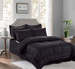 CELINE LINEN 8-Piece Bed-in-A-Bag Silky Soft Bamboo Design Comforter Set Includes Bed Sheet Set with Double Sided Storage Pockets, King/Cal King, Black