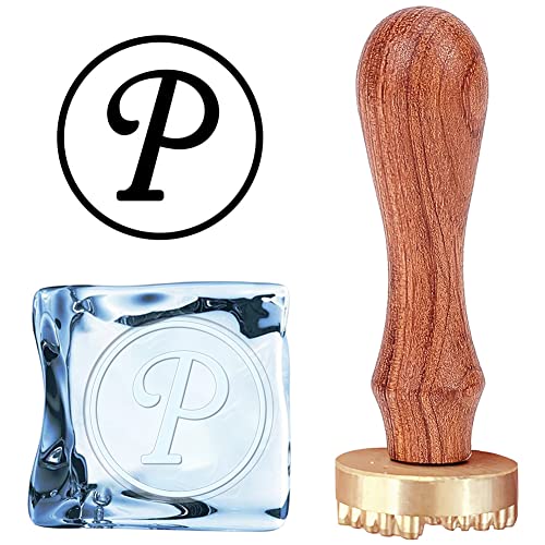 CRASPIRE Ice Stamp Letter P With Removable Brass Head & Wood Handle, Vintage 1.1" Branding Stamp for Cubes Cocktails, Whiskey