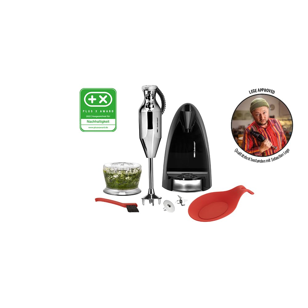 ESGE Zauberstab M 200 chrom 90580, blender ręczny, mikser ręczny, profesjonalny, akcesoria, do 17 000 obr./min, 200 W, ergonomiczny uchwyt, przełącznik podwójny, centrowanie nasadowe, silnik AC, kabel