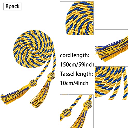 Image of Trounistro 8 Pieces Graduation Cords Yarn Honor Cords with Tassel for College Graduation Students (Gold with Blue)