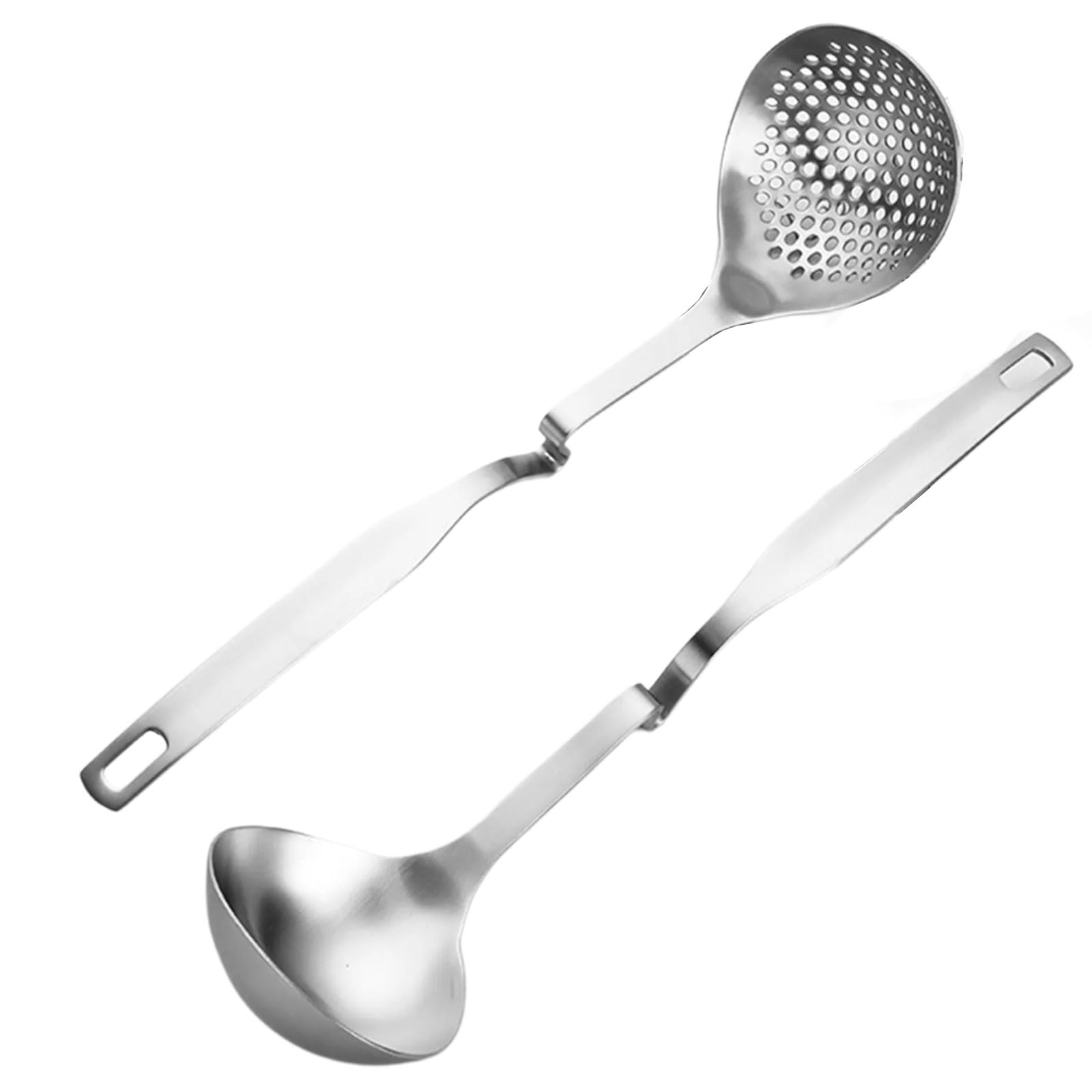 carotoe Multi Purpose Soup Spoon and Strainer Set Long Handle Soup Shell Soups Leakage Sturdy Ladle and Slotted Spoon Set Slotted
