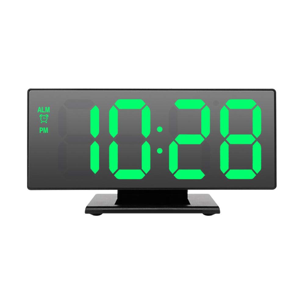 Horloge Numérique Miroir LED Réveil Vert Multifonction Snooze Affichage de Nuit Bureau
