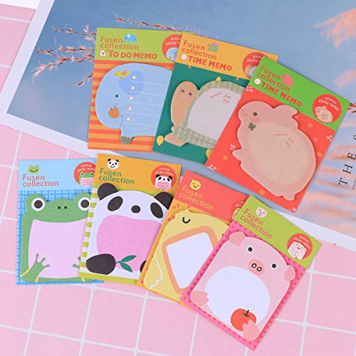 Adesivo de 7 folhas em forma de animal Amosfun com adoráveis blocos de notas adesivas de desenho ani