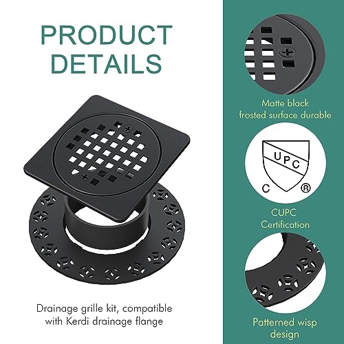 Uni-Green 4” Drain Grate Kit Replacement Compatible with Schluter Kerdi-Drain Flange - CUPC Certification, SS304 Stainless Steel and Durable ABS Material, includes Height Adjustment Collar and Ring.
