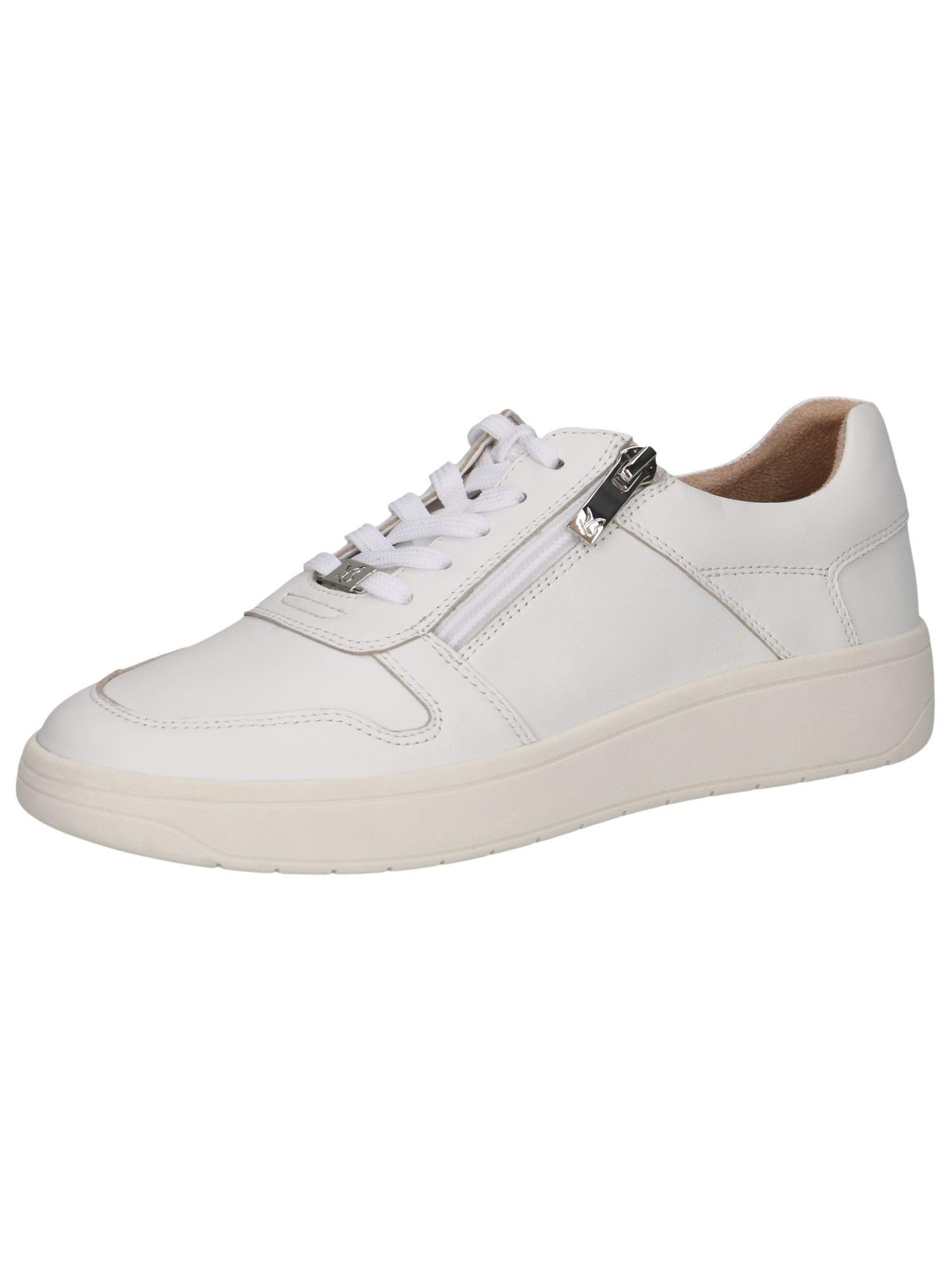 CAPRICE Women's Low-top Leather Sneakers with Zipper, White (White Nappa), 6.5 UK
