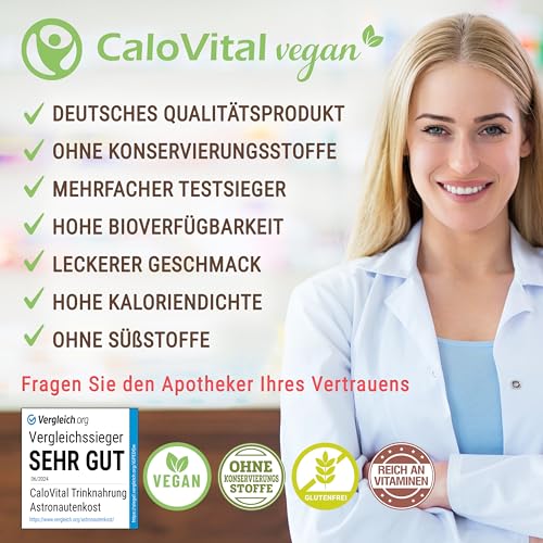 Hochkalorische Trinknahrung Vegan Kalorien Shake zum zunehmen | Astronautennahrung Trinkmahlzeit mit Kohlenhydrate Protein Vitamine & Mineralstoffe Hochdosiert | CaloVital (500 g, Vanille)