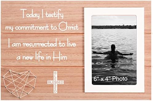 Sioial Adult Baptism Frame Gift- Teen Baptism Frame Gift- Picture Frame Gift-Photo Frame Present- Today I Testify My Commitment to Christ, I Am Resurrected to Live a New Life in Him