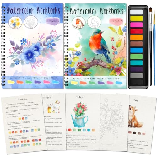 Elfew 2 Pack Watercolour Workbook for Adults Watercolour Paints Set