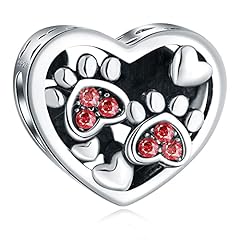 Red Crystal Dog Paw Heart Charm