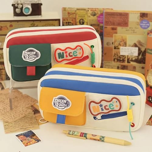 Image of Invite Large Capacity Cute Aesthetic Pencil Case with Multi Compartments, Multi-Pocket Pastel Pen Pouch Organizer with Zipper, Kawaii School Supplies Bag for Girls, Teens & Students (Green Pocket)