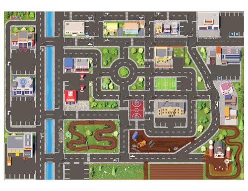 SkippiDoo Kinder Spielteppich Straße & Auto (200x140 cm) - abwaschbar, rutschfest & OEKOTEX-zertifziert - Teppich Jungen & Mädchen Kinderzimmer - Kinderteppich, Autoteppich, Straßenteppich