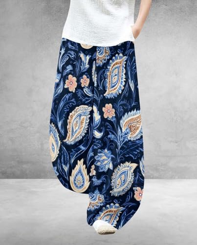 Womens Floral Print Lounge Wide Leg Pants Loose Elastic Waist Summer Fashion Plus Size Trousers with Pockets3