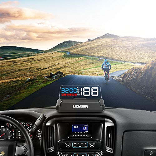 Head-Up Display, LEMSIR Car HUD Speedometer OBD II/EUOBD Interface with Foldable Display Board, Digital HD LED Projector Display Speed MPH...