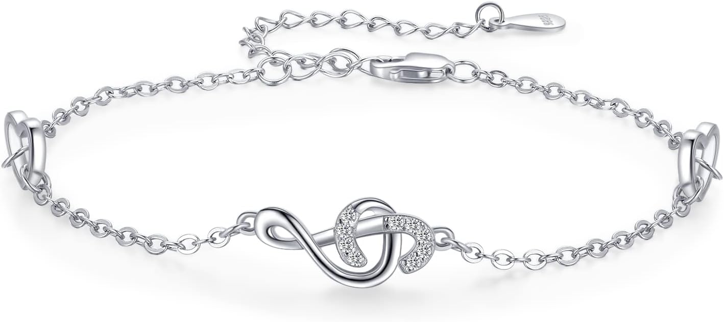 lotus & leaf Musical Note Anklet Bracelet 925 Sterling Silver Music Themed Jewelry Bracelet Musical Note Gift for Women Girls