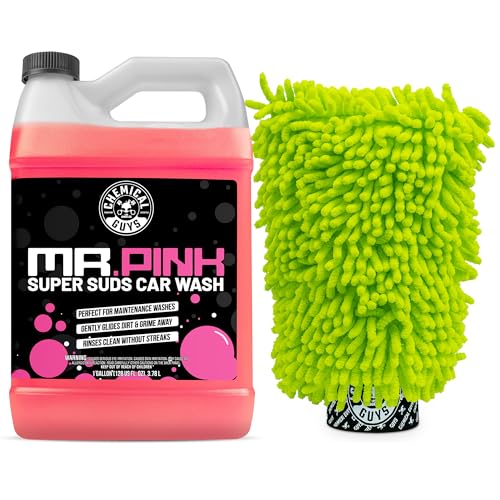 Image of Chemical Guys Mr. Pink Super Suds Car Wash Soap Plus Chenille Premium Microfiber Wash Mitt Bundle, High Foaming Pink Shampoo And Scratch Free Mitt For Cars Trucks SUVs Daily Drivers, 128 Fl Oz
