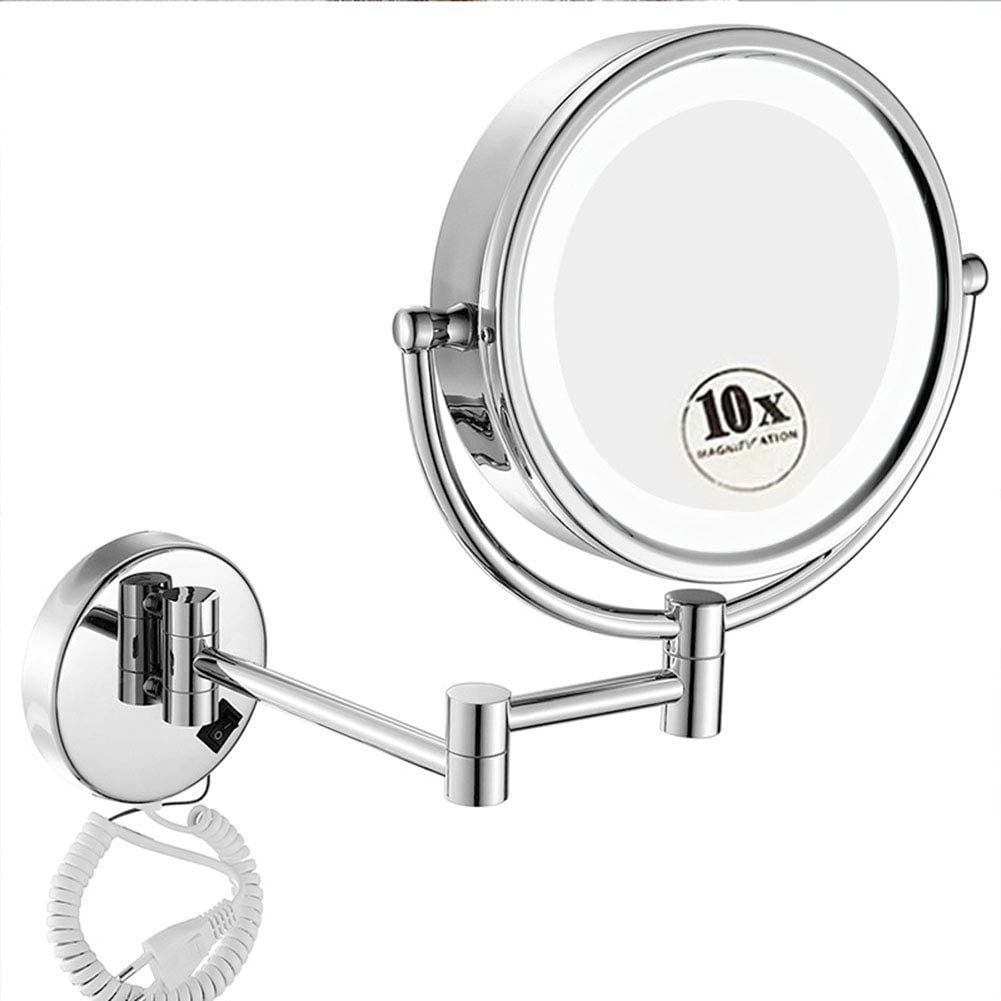 Specchio for trucco a parete con illuminazione a LED, 8,5 pollici, braccio estensibile, specchio cosmetico for montaggio a parete con rotazione girevole a 360 gradi, bagno e hotel ( Color : Silver Fin