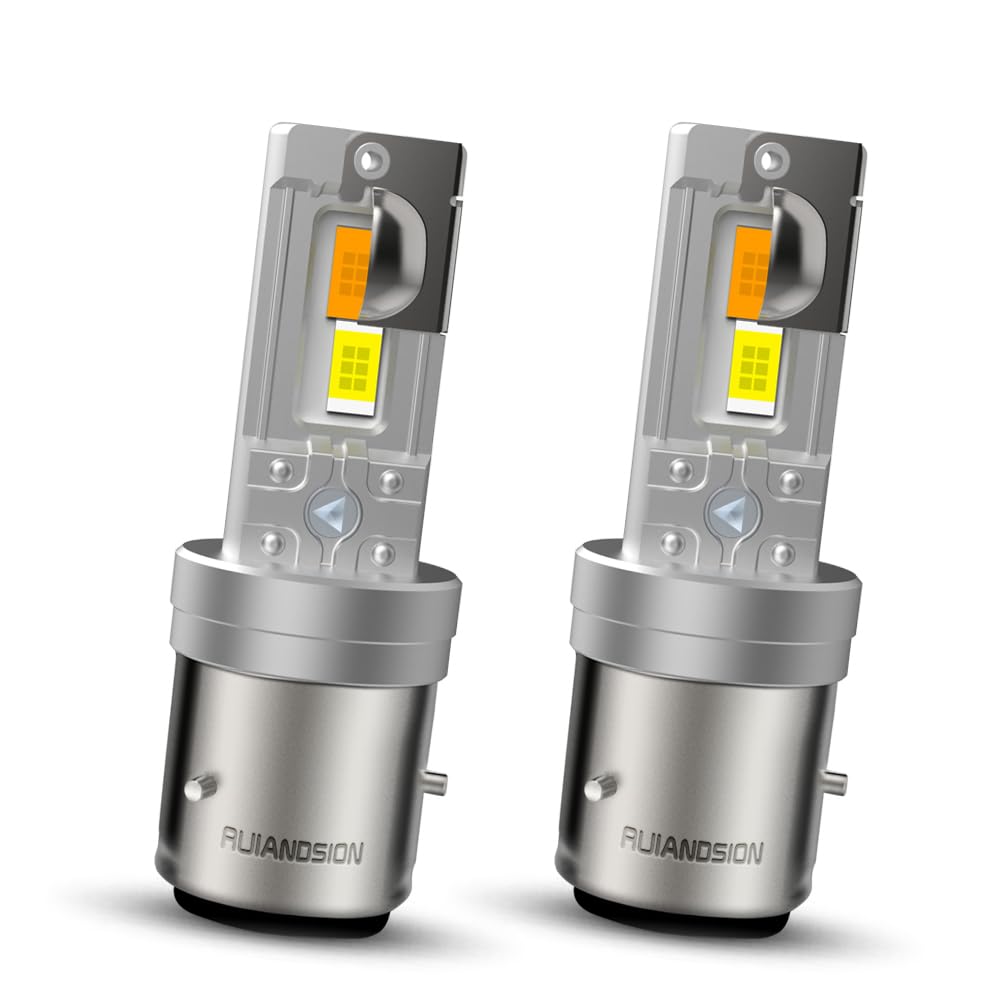 Ruiandsion BA21D LED Ampoules de phare de moto Sans polarité CC 10-60V CA 12V Lumière blanche et jaune 4000 Lumens Ampoules à faisceau haut et bas pour Phare de moto Paquet de 2