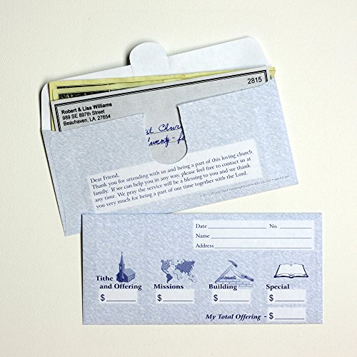 Church Offering/Tithe Donation Envelopes, Friendly Welcome Message, Missions, Building & Special, Simple Design, Easy-Open Tab, Fits Bills & Checks - Blue - Box Of 500 #TOP1
