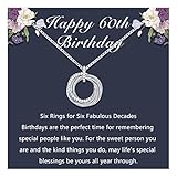 60th Birthday Gifts for Women, Silver Six Circle Necklace for Her, 6 Decade Jewelry 60 Years Old