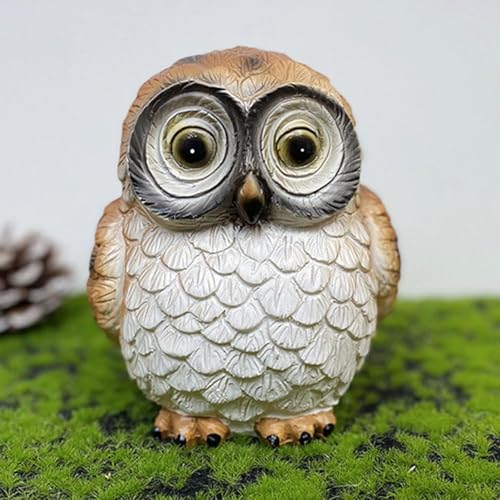 Image of XERGY Solar Powered Garden Decor Owl Resin Statue - Outdoor Decorative Lamp with Auto Dusk to Dawn Sensor, Waterproof Light for Lawn,Terrace & Balcony - Warm White (Brown)