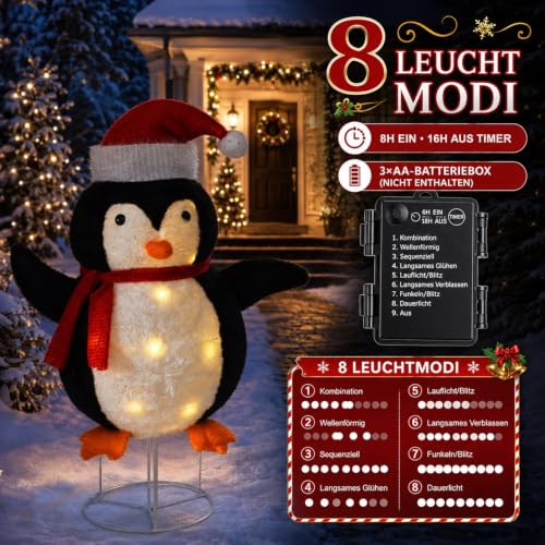 Mini LED Pinguin 77cm Weihnachtsdeko,Beleuchtete Weihnachtsdekorationen Zusammenfaltbar mit 40 LED-Lichter… – Ansicht 4