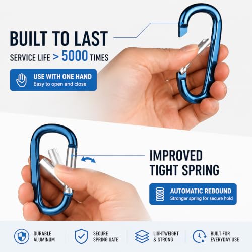 Image of Carabiner Caribeaner Clip,3 inch Large Aluminum D Ring Shape Carabeaner with Keyring Keychain Hook