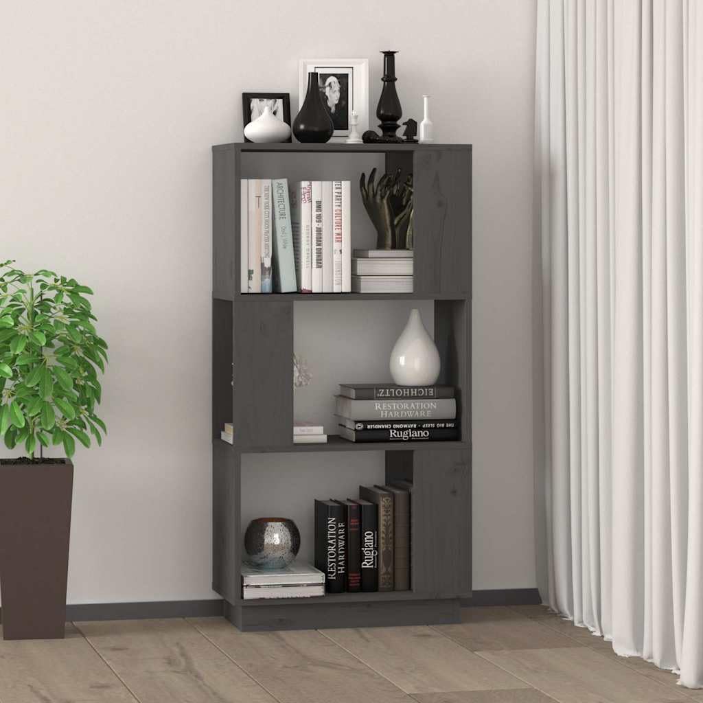 Libreria grigia in legno massiccio di pino, 51 x 25 x 101 cm, divisorio e scaffale con scomparto aperto, salvaspazio, per soggiorno, studio e ufficio, sistema di scaffali versatile con spazio