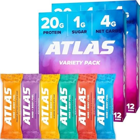 Atlas Protein Bar, 20g Protein, 1g Sugar, Clean Ingredients, Gluten Free (Whey Variety, 12 Count (Pack of 2)) Cover