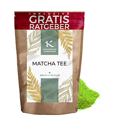 Matcha Tee 100g I Premium Matcha Pulver I hochwertiger natürlicher Tee feines Grüntee-Pulver I Krautberger Tee ohne Zusätze I inkl. gratis Ratgeber