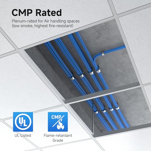 Image of Cable Matters [UL Listed] 10Gbps Plenum (CMP) Rated 23AWG Bare Copper Cat 6 Cable - 500ft, Solid, UTP Cat6 Bulk Ethernet Cable, Cat6 Ethernet Cord, Blue | Plenum CMP Rated, Bare Copper, Solid U /UTP, Cat6 Bulk Ethernet Cable