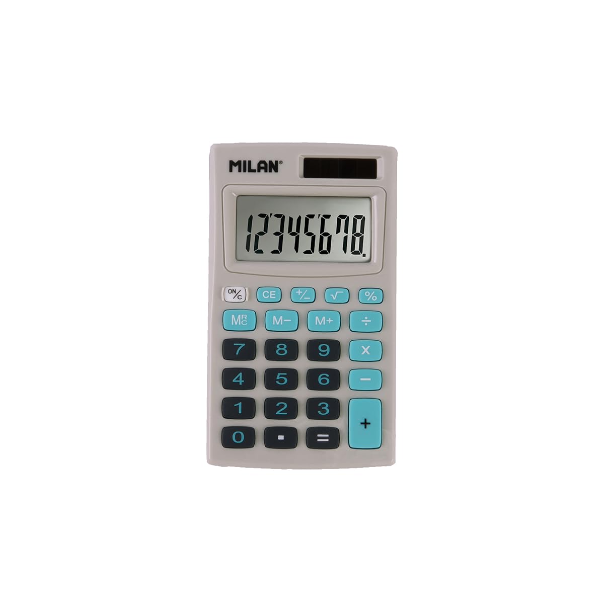 MILAN 8-Digit Portable Calculator with Hard Shell Travel Case, Grey and Blue-image-1