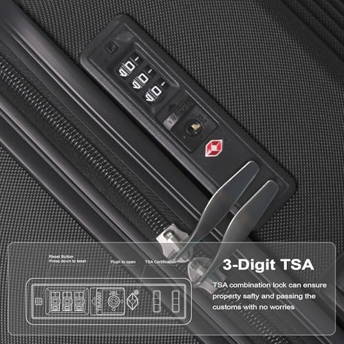 3-Piece Luggage Set 3 (20"/24"/28"), Hardside Suitcases with 8 Spinner Wheels, Scratch-Resistant ABS Shell, set2, set3 Travel Suitcase, TSA Lock (Minimalist Design, Black)4