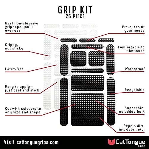 Non-Abrasive Grip Kit by CatTongue Grips, 26 pcs – Waterproof Non-Slip Grip Tape Kit for Indoor & Outdoor Use - Thousands of Grippy Uses: Furniture, Bathtubs, Frames, Controllers and More! (Black)