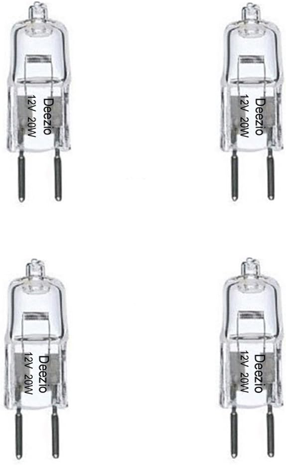 Deezio 12 Volt 10 Watts GY6.35 T4 Halogen Light Bulb with Glass 2-Pin, 300 Lumens, 3000K Bulb Color Temp, 4-Pack