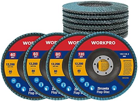 WORKPRO Flap Discs 125 mm, 40/60/80/120 Grit, Abrasive Sanding Discs Flap Wheel, Grinding Wheels Discs for Angle Grinder, 10-Pack