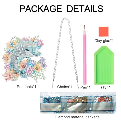 Image of AiYuanzsh Dolphin and Flowers Diamond Painting Hanging Kit - DIY Acrylic Pendant with 5D Special Shaped Rhinestones, Diamond Art Decorative Art Board for Wall, Door or Garden, Handmade Gift