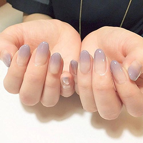 Amazon Com New 24pcs Sexy Nude Purple Gradient Color False Nail Art With Glue Plain Color Fake Nail Tip Finished Manicure Nail Sticker Beauty Personal Care