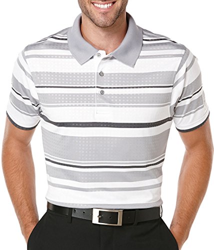 PGA TOUR Men's Mens Golf Pro Series Embossed Stripe Short Sleeve Polo Shirt, Sleet, Medium