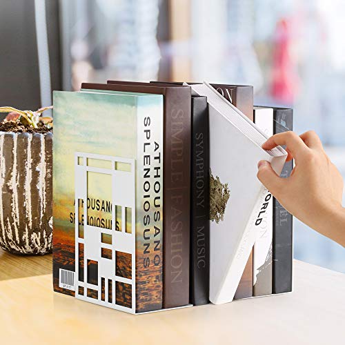 Book Ends, Bookends, Book Ends For Shelves, Bookends For Heavy Books, Book Divider Decorative Holder, Metal Heavy Duty Bookend White 3 Pair, Abstract Art Desgin Book Stopper Supports For Office, Home #TOP6