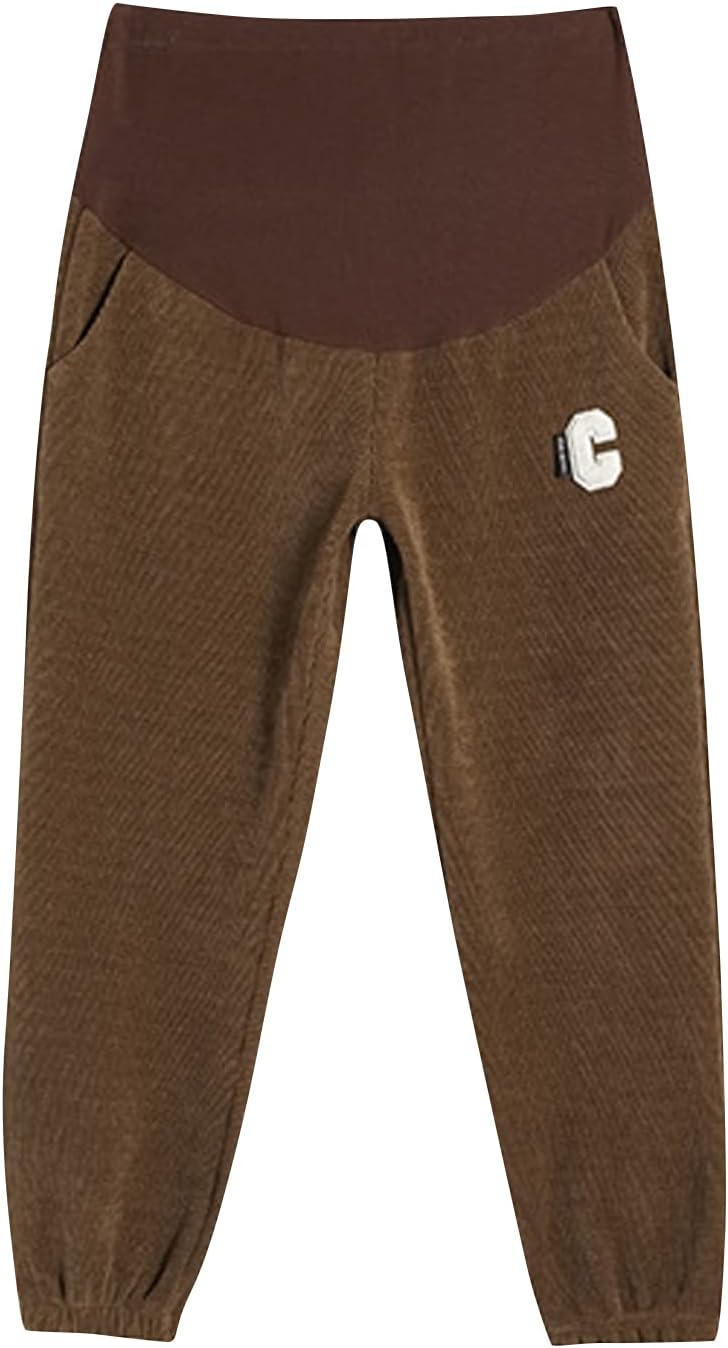 Winter Over Bump Maternity Pants Fleece Joggers Pockets Warm Thermal Sweatpants for Pregnant Women