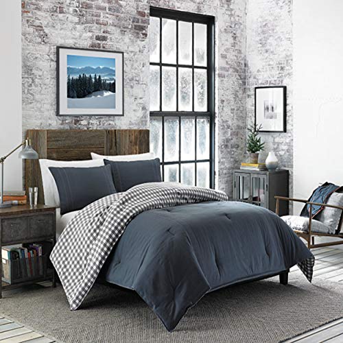 Image of Eddie Bauer - Twin Comforter Set, Reversible Bedding with Matching Sham, Pre-Washed for Added Softness, Medium Weight, Dorm Essentials (Kingston Charcoal)