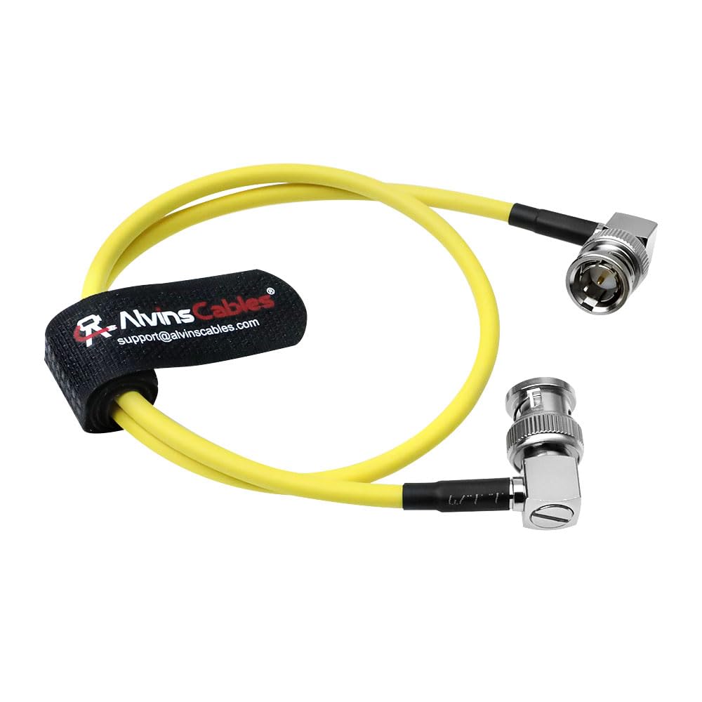 Alvin's Cables 12G SDI elastyczny kabel koncentryczny BNC BNC męski kąt prosty do Komodo czerwony, monitor Atomos 75 omów, ekranowany kabel do kamery 4K, żółty