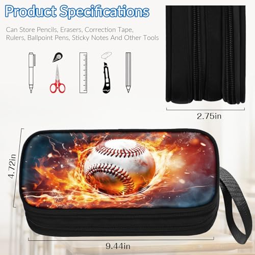 Image of TILYTADLY Large Pencil Case for Boys - Baseball Boys Pencil Pouch with Zipper Compartments - Big Capacity Pen Box Pen Bag Organizer with Keychain for Kids Teens School