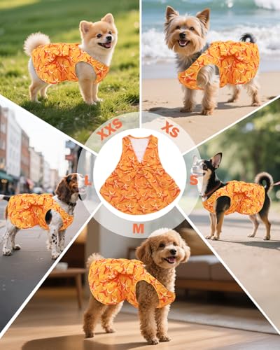 Image of CuteBone UPF50+ Dog Dresses for Small Dogs, Summer Sleeveless Deep V-Back Pet Dress with Big Bow, Breathable Swimwear Fabric, Cooling Stretchy Puppy Clothes for Outdoor Wedding Party Beach DV07S